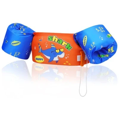 Image of MoKo Swim Arm Band for Kids, Children Vest Cute Cartoon Swimming Wings Pool Floats Sleeve Toddlers Water Device Beach Sports Learning Training Equipment, Orange Blue Sharks