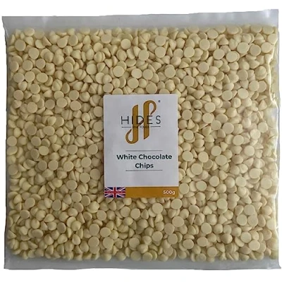 Image of Hides Fine Foods White Chocolate Chips 500g GMO Free Suitable for Vegetarians Baking Desserts Cookies Ganache Muffins Cakesicles Cakes Cupcakes Tempering Mocha