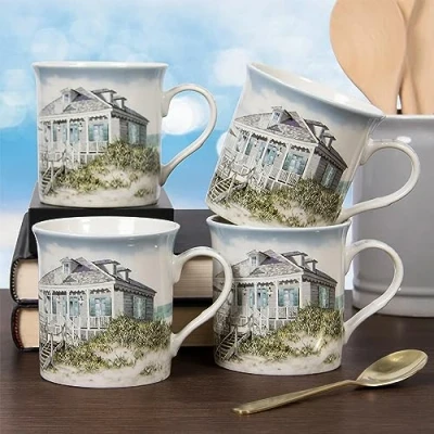 Image of Lesser &amp; Pavey British Designed Sea Breeze Mugs Set of 4 Coffee for Tea Mug Perfect Home or Office