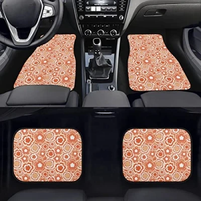 Image of Hippie Groovy Flower Floral Pattern 4 Pieces Floor Mat for Car Auto Interior Protector Accessories Universal Fit Most Truck SUV Van Sedan Front &amp; Rear Vehicle Carpet