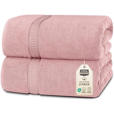 Image of Utopia Towels Luxurious Jumbo Bath Sheet 2 Piece 600 GSM 100% Ring Spun Cotton Highly Absorbent and Quick Dry Extra Large Towel Soft Hotel Quality (35 x 70 Inches, Dusty Pink)