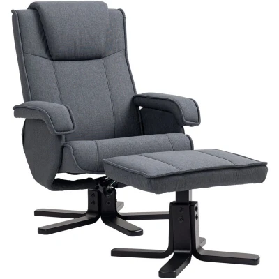 Image of HOMCOM Rocker Swivel Recliner Chair with Footstool, Linen Fabric Armchair Ottoman, Wood Base, Upholstered Reclining for Living Room, Bedroom, Office, Charcoal Grey