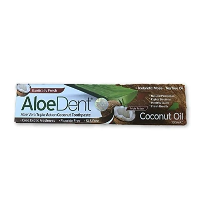 Image of 12 X Aloe Dent Aloedent Vera Triple Action Coconut Toothpaste Fluoride Free Tea Tree Oil 100ml