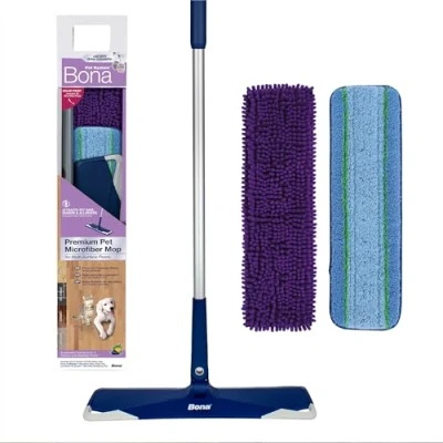 Image of Bona Pet System Premium Microfibre Mop Kit, for Cleaning Hard Floors, Incl. 1x Floor Mop, Pad, Sweeping Electrostatic Action Attracts Hair