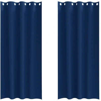 Image of vidaXL Curtains with 2 pcs Dark blue 245 x 140 cm Polyester