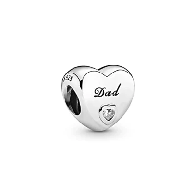 Image of PANDORA Moments Women&#039;s Sterling Silver Dad&#039;s Love Cubic Zirconia Bracelet Charm, No Box