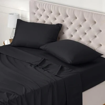 Image of Utopia Bedding 4 Piece Bed Sheet Set Super King, Black Fitted Sheet, Flat with 2 Pillow Cases 50x75 Wrinkle, Shrinkage and Fade Resistant Soft Brushed Polyester Microfiber Fabric