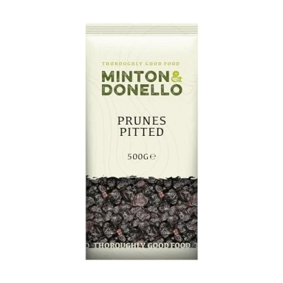 Image of Minton &amp; Donello Juicy Prunes, Pitted, Sweet Soft, Fibre Rich Healthy Snack, 500g