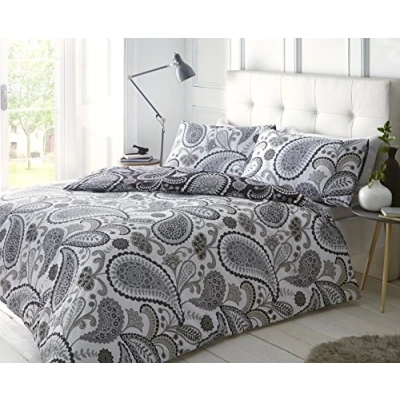 Image of Sleepdown Paisley Black Duvet Cover &amp; Pillowcase Set Bedding Digital Print Quilt Case Single Double King Bedroom Daybed (Double)