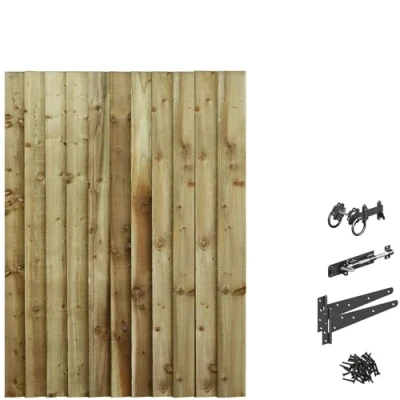 Image of Bespoke Custom Made to Measure UPTO HEIGHT: 5ft (150cm High) Feather Edge Semi Braced Flat Top Pathway Garden Pedestrian Gate [Width Between 90CM 105CM With Ring Latch Hinge Pack
