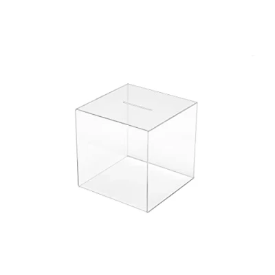 Image of Deflecto Cube Suggestion Box Ideal for Business Cards, Display, Raffle, Coins, Tips &amp; Charity Donations Collection Versatile Transparent Acrylic Ballot (Square)
