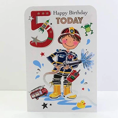 Image of Jonny Javelin Boy Age 5 Birthday Card Fireman