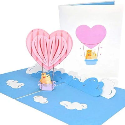 Image of PopLife Hot Air Balloon Heart 3D Pop Up Greeting Card for All Occasions Happy Birthday, Get Well, Valentine&#039;s Day her, Baby Shower Girlfriend, Mom and Daughter, Sister, Grandma