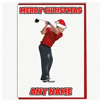 Image of AK Giftshop Personalised Golfer Golf Player Themed Christmas Card
