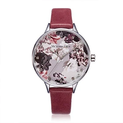Image of VICTORIA HYDE Fashion Elegant Floral Dial Watch for Women Quartz Genuine Leather Strap Wristwatch Mother&#039;s Day Gifts