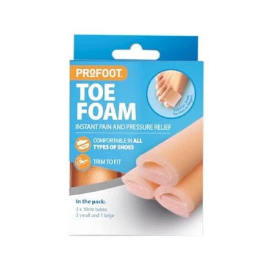 Image of Profoot Toe Foam Instant Pain Relief for Bunions and Corns Soft Tubes Protectors Relieves Pressure Friction 3 Tubes, 2 Small 1 Large