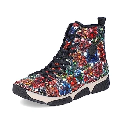 Image of Rieker Women Trainers 45910, Ladies High Tops,Sports Shoes,High Top Sneaker,Sneaker Boots,Mid Cut,White (Multi / 90),39 EU 6 UK