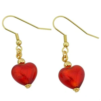 Image of GlassOfVenice Murano Glass Heart Earrings Fire Red