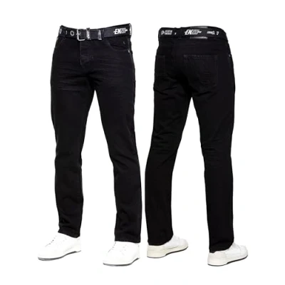 Image of 989Zé ENZO Mens Jeans Classic Straight Leg Casual Cotton Regular Fit Denim Pants Free Belt EZ384 Black 34W / 32L