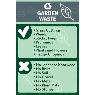 Image of Garden Waste Recycling Yes/No sign Self adhesive sticker (200mm x 150mm)