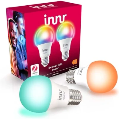 Image of Innr Zigbee E27 Smart Bulb, LED Light Bulbs White &amp; Colour, Works with Hue*, Amazon Echo 4th Gen., Alexa (Bridge Required), Screw Dimmable, 806 Lumen, 2 Pack