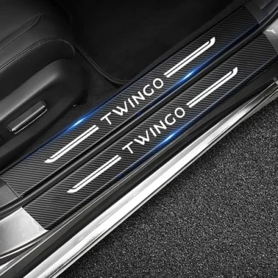 Image of RIDGOEL 4Pcs Car Door Sill Protector Carbon Fiber Kick Plates, for Renault Twingo Accessories Automobile Threshold Scuff Plate Cover Steps Welcome Pedal Decorative Strips