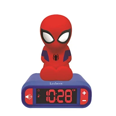 Image of LEXIBOOK Digital Alarm Night Light Snooze and Marvel Spider Man Superheroes Sound Effects Boys Clock Luminous Spiderman, Blue Colour