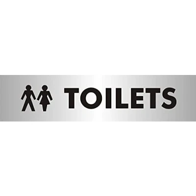Image of Seco Toilets with Pictogram Sign, 190mm x 45mm 2mm Brushed Aluminium Effect Acrylic