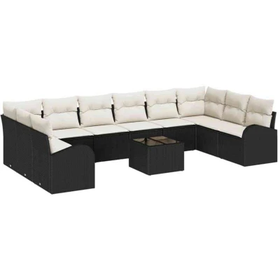 Image of vidaXL 10 Piece Garden Sofa Set with Cushions Brown Poly Rattan