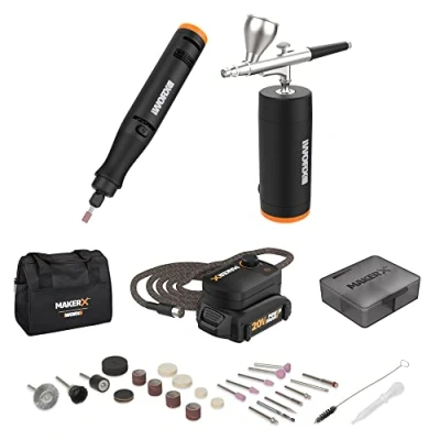Image of WORX MAKERX WX992L 20V 2pc Crafting Tool Combo Kit Rotary + Air Brush
