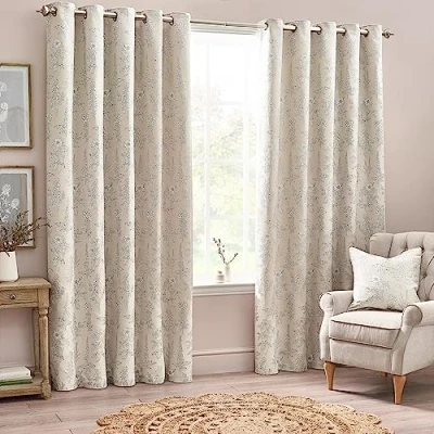 Image of Wylder Nature Sophia Eyelet Curtains 2 Panels Width x Drop 117 183cm (46 72) Natural