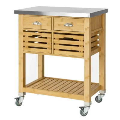 Image of Sobuy Kitchen Serving Trolley Cart Storage Cabinet with Drawers, FKW40 N