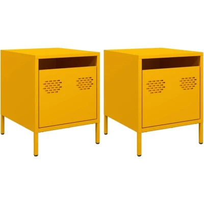 Image of vidaXL Bedside Cabinets/Nightstand 2 pcs Mustard Yellow Steel Industrial Style, Robust Cold Rolled Steel, Ample Storage, Easy to Clean, Multifunctional Use 35x39x43.5 cm