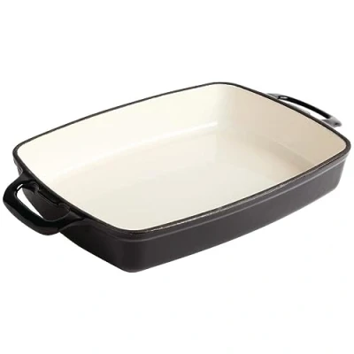 Image of Vogue Cast Iron Roasting Dish 2.8 Litre, Black &amp; Cream, Rectangular Enamelled Iron, Size: 55(H) x 390(W) 235(D)mm, Induction All Hob Compatible, GH324