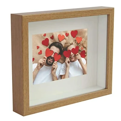 Image of BD ART Shadow Box 3D 8x12 Inch, Display Photo Frames, Oak Frame with Wall and Tabletop for 5x7 inch Photo, Crafts, Photos, Souvenir, Baby Items, dried Flowers, Medals