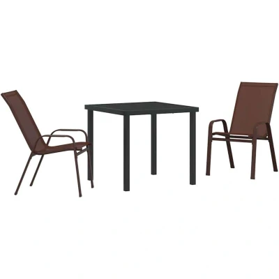 Image of vidaXL 3 Piece Garden Dining Set Brown Textilene and Steel