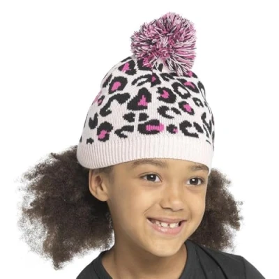 Image of A2Z 4 Kids Girls Jacquard Bobble Beanie Knitted Pom Hat Soft KH1070 Leopard Onesie