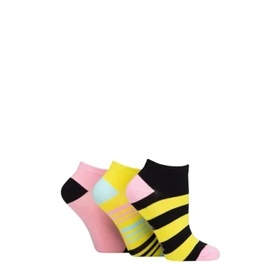 Image of SockShop Ladies Striped, Plain and Mesh Bamboo Trainer Socks Pack of 3 (UK, Numeric, 4, 8, Regular, Lime Refresher Striped)
