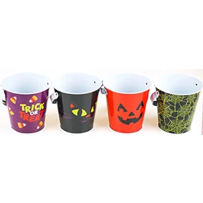Image of BWG Set Of 4 Halloween Tin Buckets/Baskets For Parties Or Trick Treat