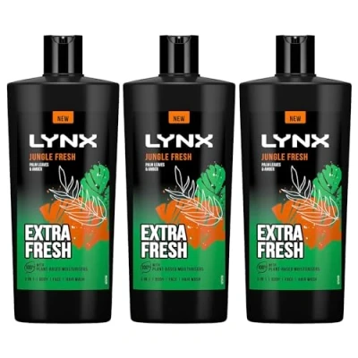Image of Lynx 3 in 1 Shower Gel Jungle Fresh 12 Hours of Long Lasting Refreshing Fragrance Body Wash with Plant Based Moisturisers for Men Naturally Soft Skin, 700ml Pack