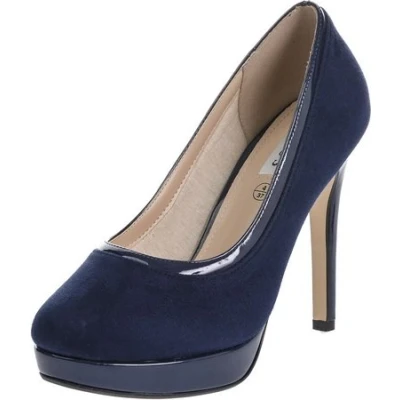 Image of Ladies Platform Court Shoes High Heel Microfiber Fabric Top (4 UK, Navy)
