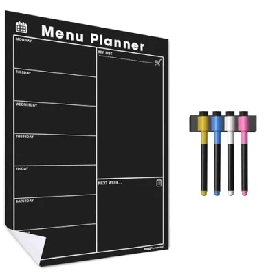 Image of WallTAC Weekly Planner Wall Sticker Easy to Apply and Remove Dry Wipe Whiteboards for Home Kitchen (Black Chalkboard, A3)