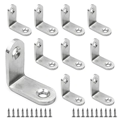 Image of BuxiuGK 10 Pieces Corner Brackets 30 x 30mm,L Shape Right Angle Stainless Steel Metal with Screws for Desk, Table, Chairs,Wood Furniture Cabinets