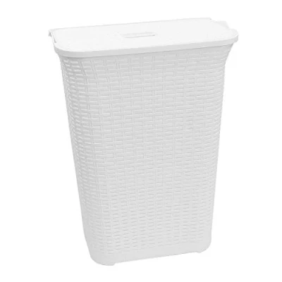 Image of 75L Laundry Hamper Storage Linen Clothes Washing Basket Lid Plastic Rattan Style (White)