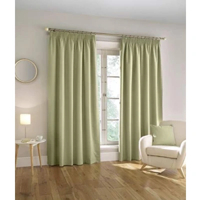 Image of Enhanced Living Harvard Green Linen 100% Blackout Thermal Tape Top Curtains 66 x 72 inch (168 183cm) for Room/Bedroom