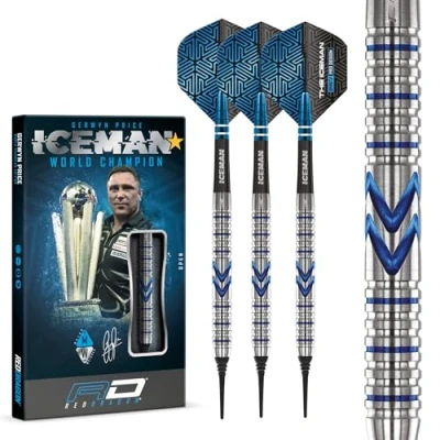 Image of RED DRAGON Gerwyn Price Iceman Midnight Edition 20 Gram Premium Tungsten Softip Darts Set with Flights and Stems