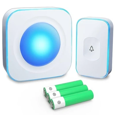 Image of Wireless Doorbell Battery Operated Door Chimes &amp; Bells at 1200 Feet with Flashing Light 4 Volume 36 Melodies（1 Portable Receiver 1 Button White)