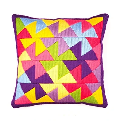 Image of Vervaco Bold Printed Geometric Style Long Stitch Cushion Kit, Multi Colour