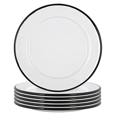 Image of 6x Black 20cm White Enamel Side Plates By Argon Tableware