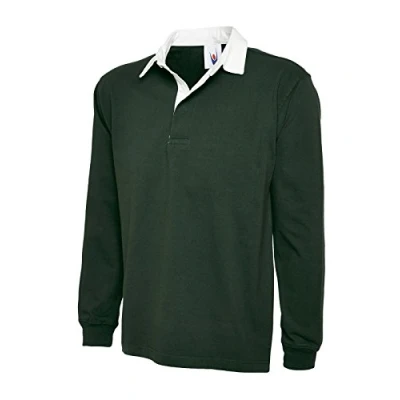 Image of Uneek New Mens Plain Premium Rugby Shirt Bottle Green X Large